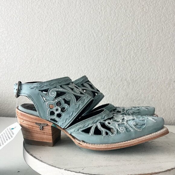 Lane Robin Mule Blue Cowboy Boots Womens 7 Cowgirl Western Leather Short Ankle - Picture 2 of 11